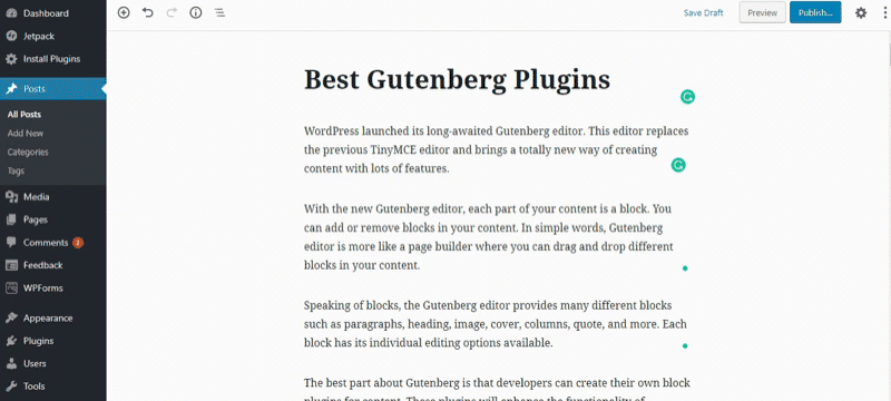 全屏模式Gutenberg功能
