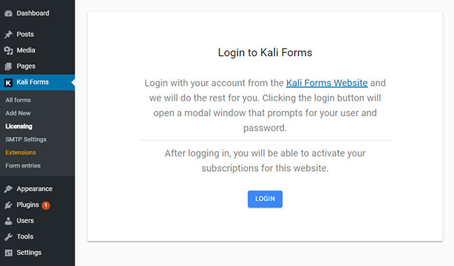激活您的Kali Forms许可证