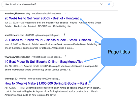 谷歌搜索结果中显示的页面标题
