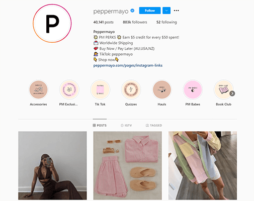 PepperMayo在线商店的Instagram例子