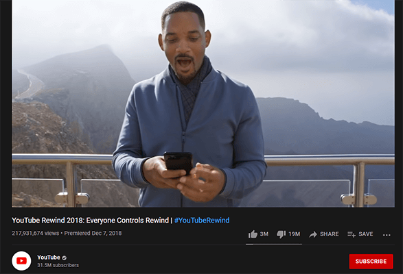“倒带2018”是YouTube上最不受欢迎的视频