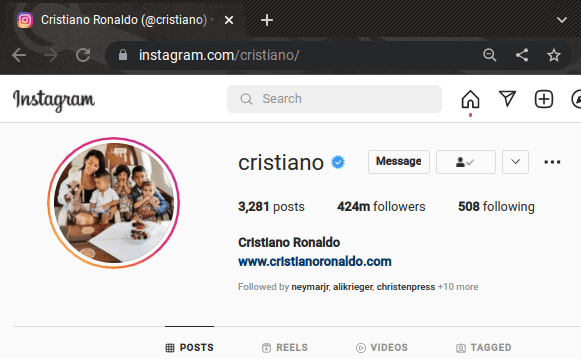 克里斯蒂亚诺·罗纳尔多instagram显示名称